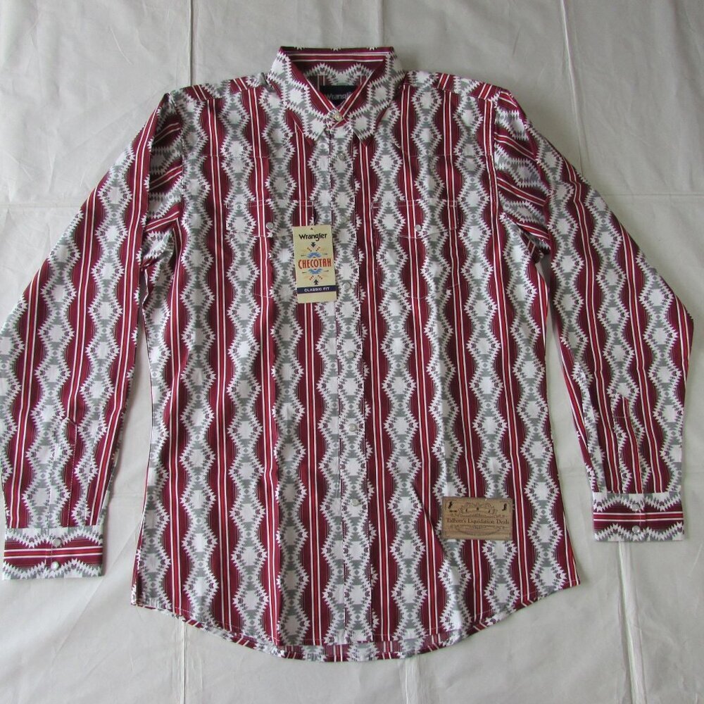 Wrangler Boy's Long Sleeve Checotah Print Snap Western Shirt Red
